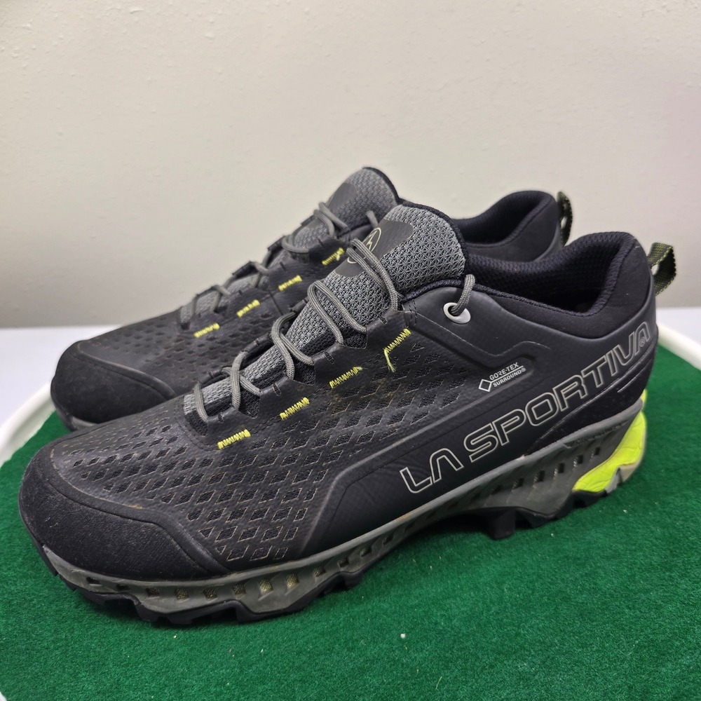 La Sportiva Spire GTX Hiking Shoes Mens 11 Black Yellow Gore-Tex Vibram 2068C